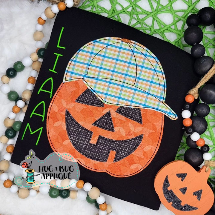 Jackolantern Ball Cap Bean Stitch Applique Design