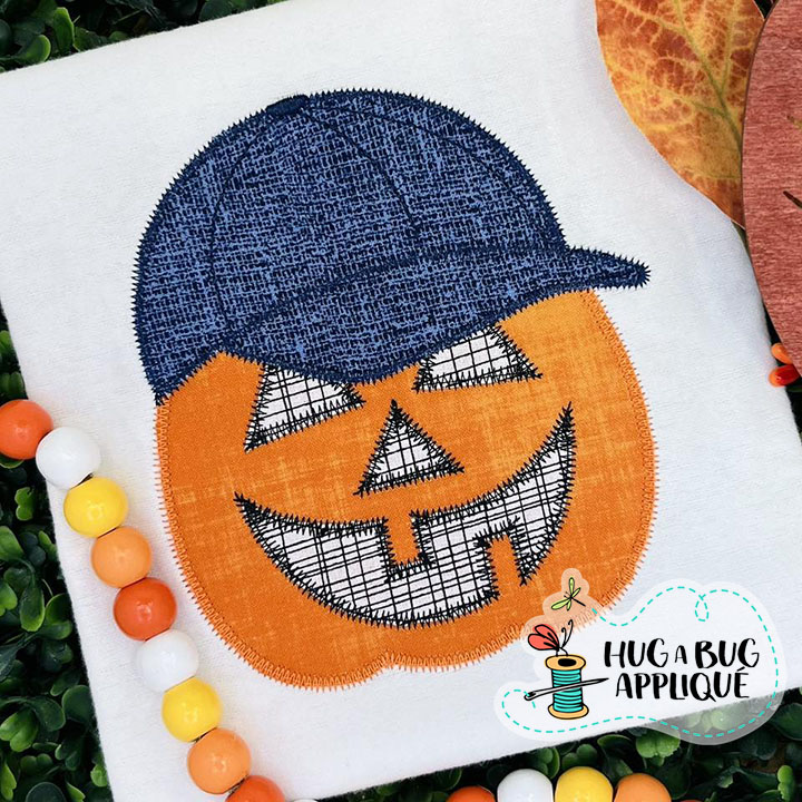 Jackolantern Ball Cap Zig Zag Stitch Applique Design
