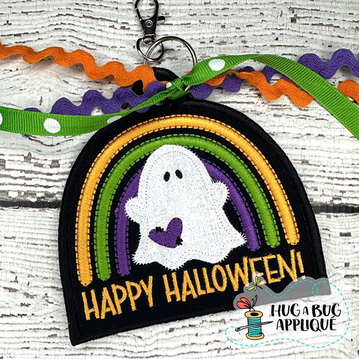 Rainbow Ghost Satin Stitch Tag In the Hoop Applique Design