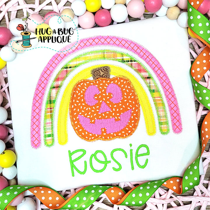 Rainbow Jackolantern Zig Zag Stitch Applique Design