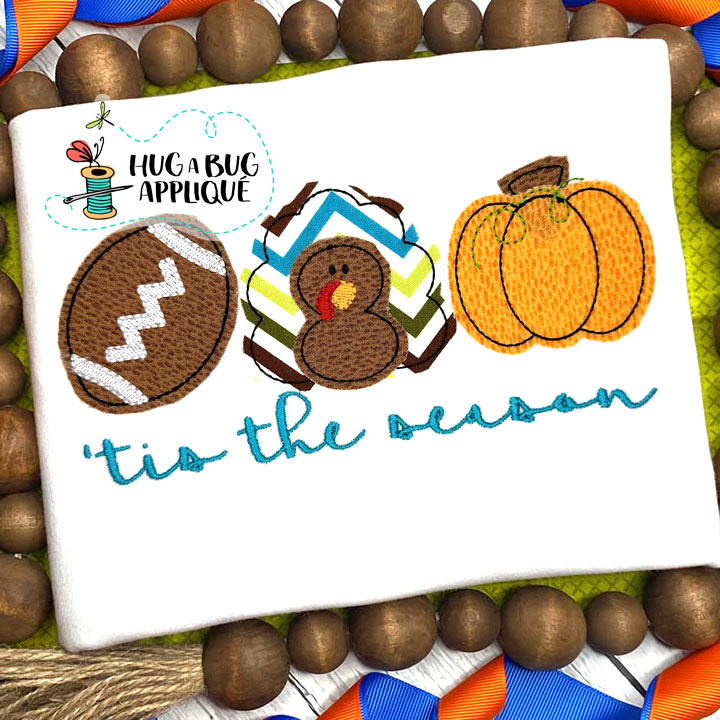 Tis Season Ball Turkey Pumpkin Bean Stitch Applique Design