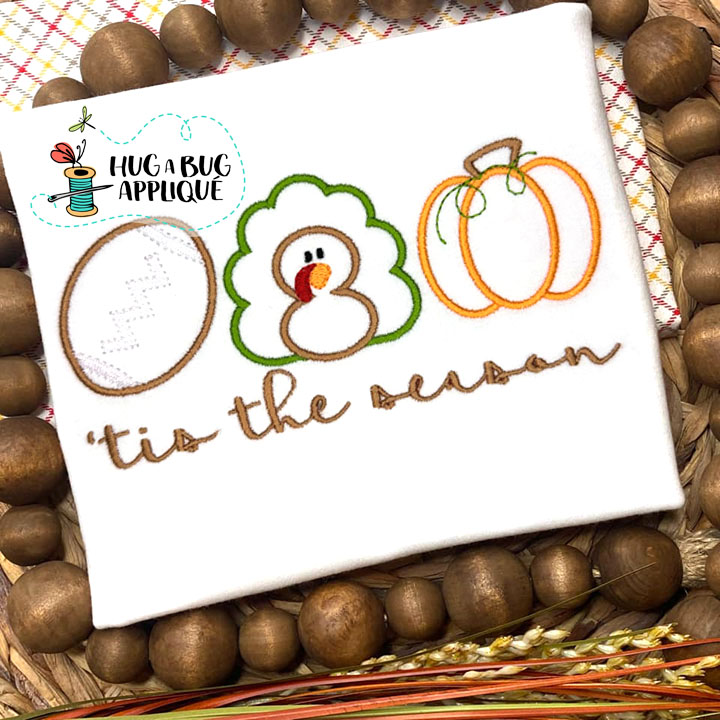 Tis Season Ball Turkey Pumpkin Embroidery Design