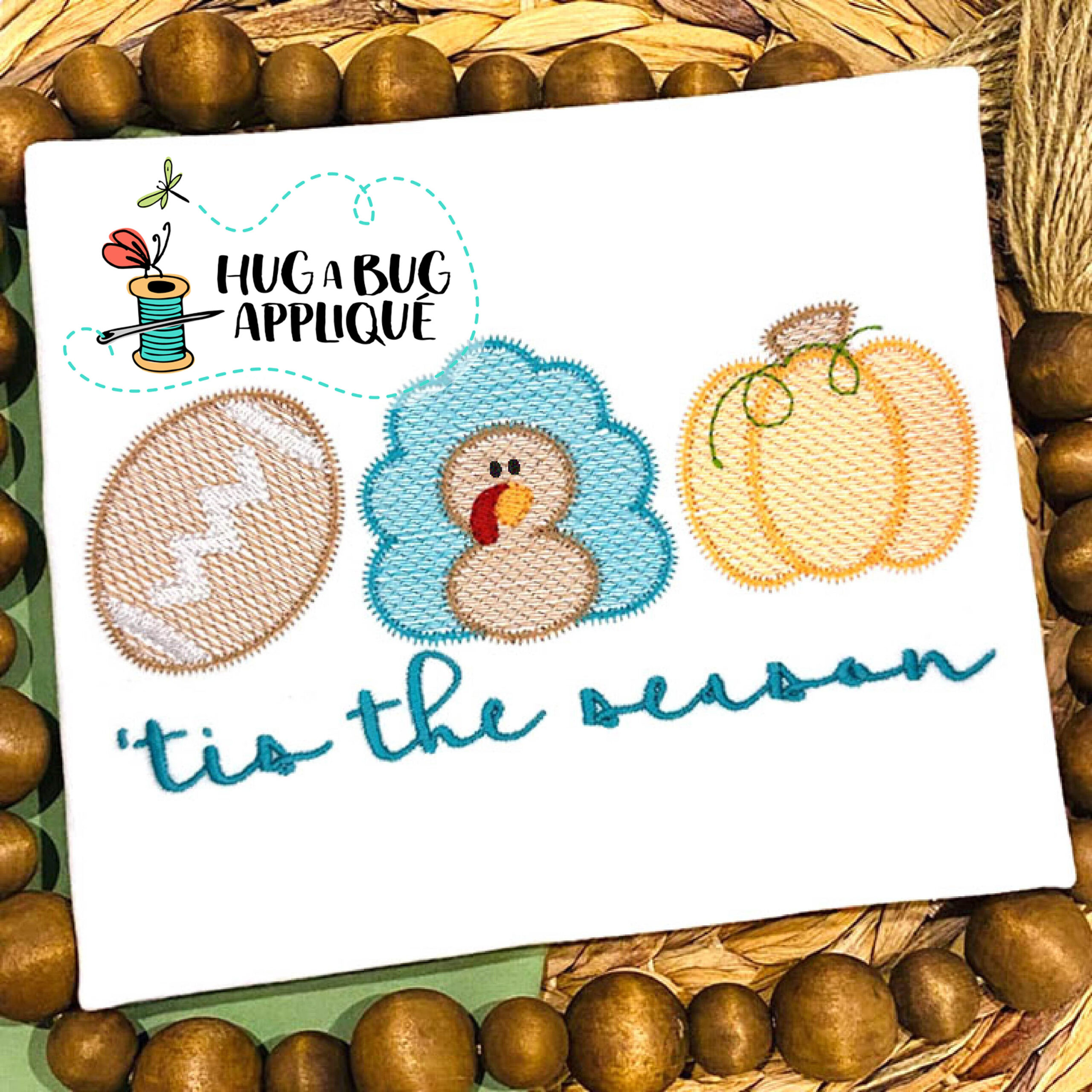 Tis Season Ball Turkey Pumpkin Sketch Stitch Embroidery Design