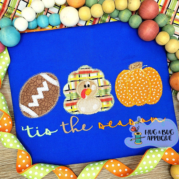 Tis Season Ball Turkey Pumpkin Zig Zag Stitch Applique Design