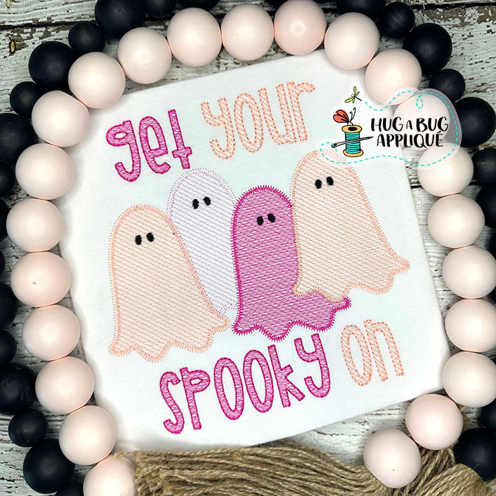 Ghosts In Row Sketch Stitch Embroidery Design
