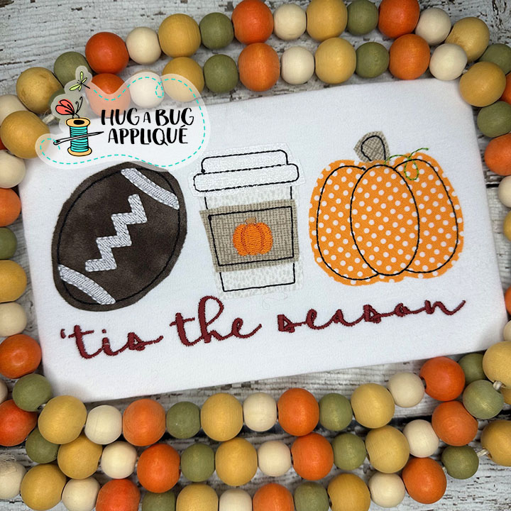 Tis Season Ball Latte Pumpkin Bean Stitch Applique Design