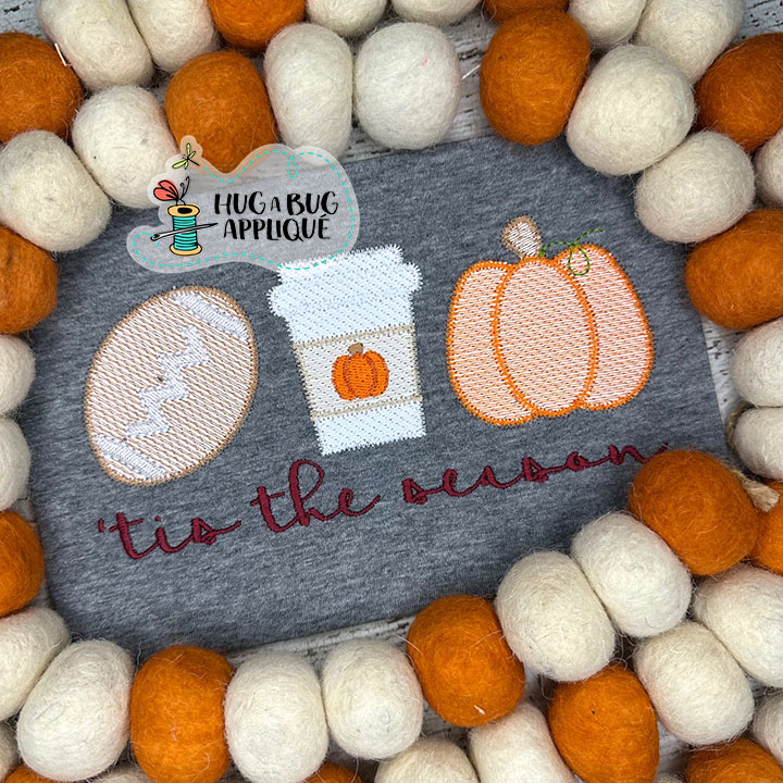 Tis Season Ball Latte Pumpkin Sketch Stitch Embroidery Design