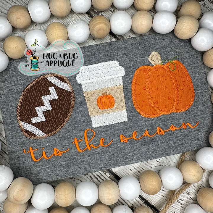 Tis Season Ball Latte Pumpkin Zig Zag Stitch Applique Design