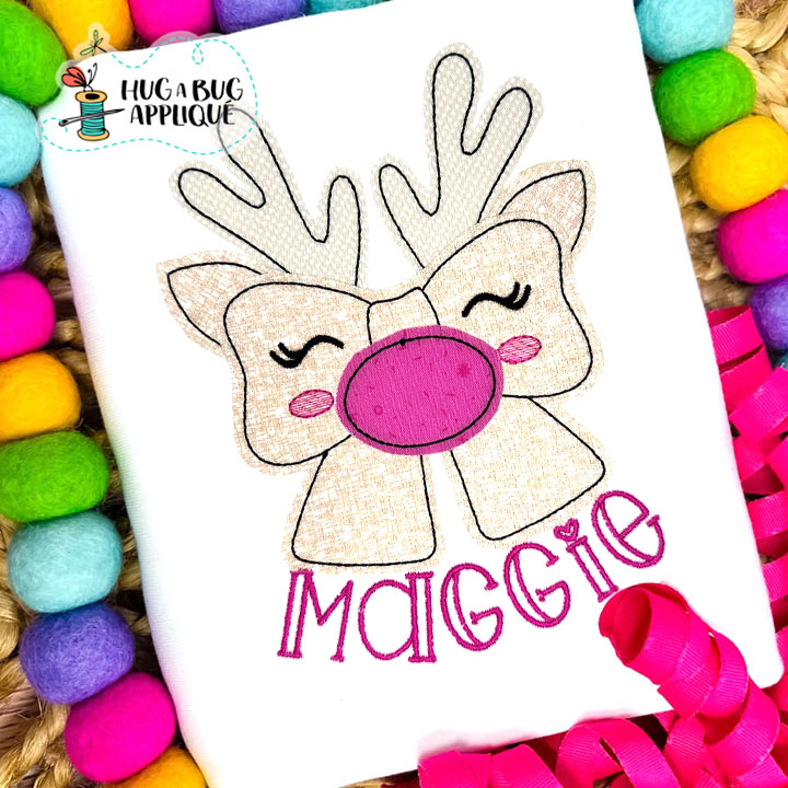 Reindeer Bow Bean Stitch Applique Design