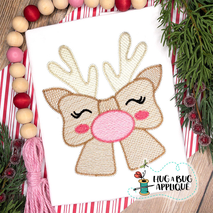 Reindeer Bow Sketch Stitch Embroidery Design