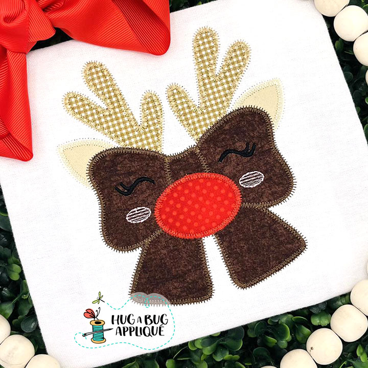 Reindeer Bow Zig Zag Stitch Applique Design