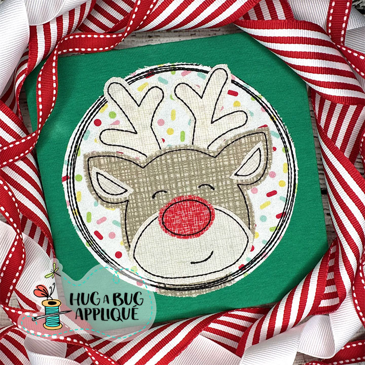 Reindeer Circle Bean Stitch Applique Design