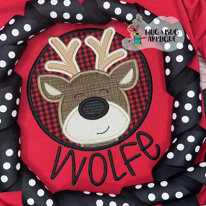 Reindeer Circle Satin Stitch Applique Design