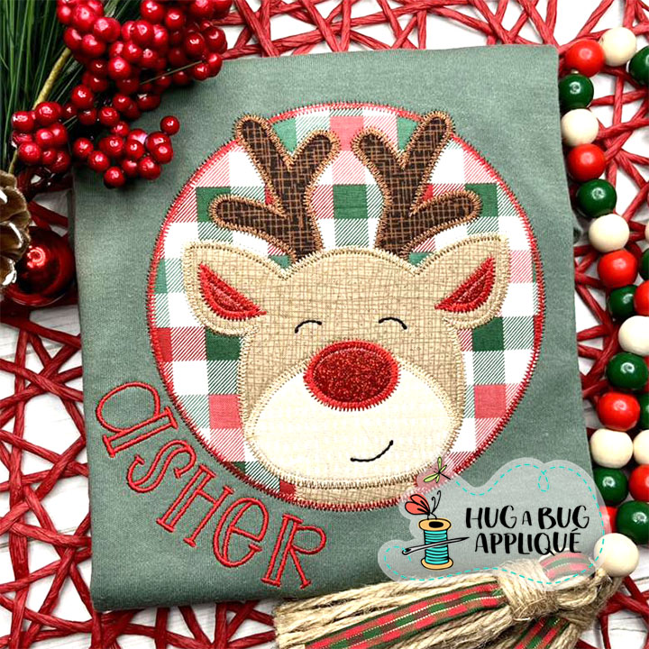Reindeer Circle Zig Zag Stitch Applique Design