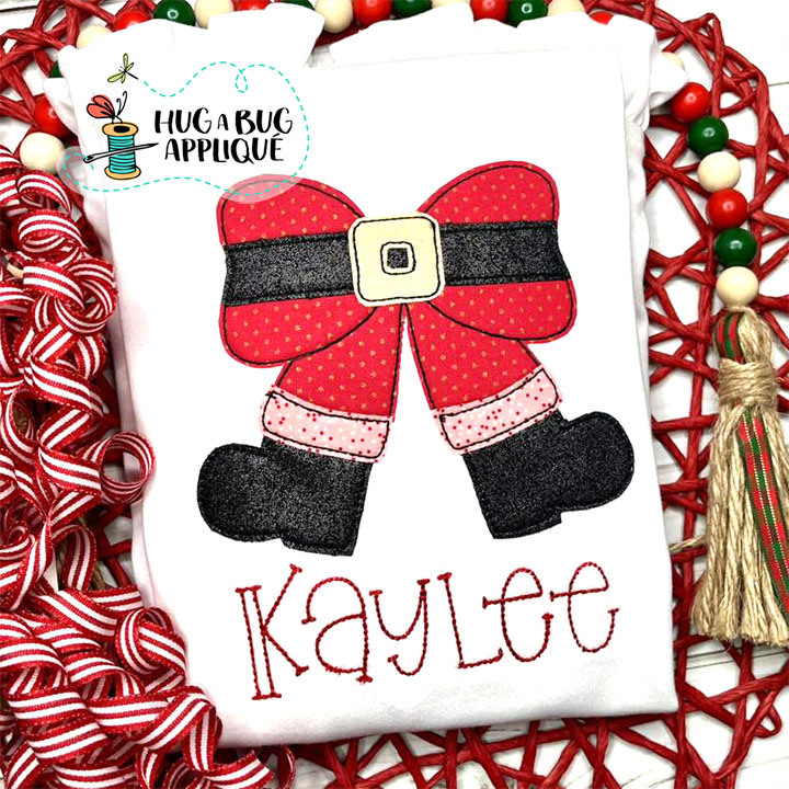 Santa Bow Bean Stitch Applique Design