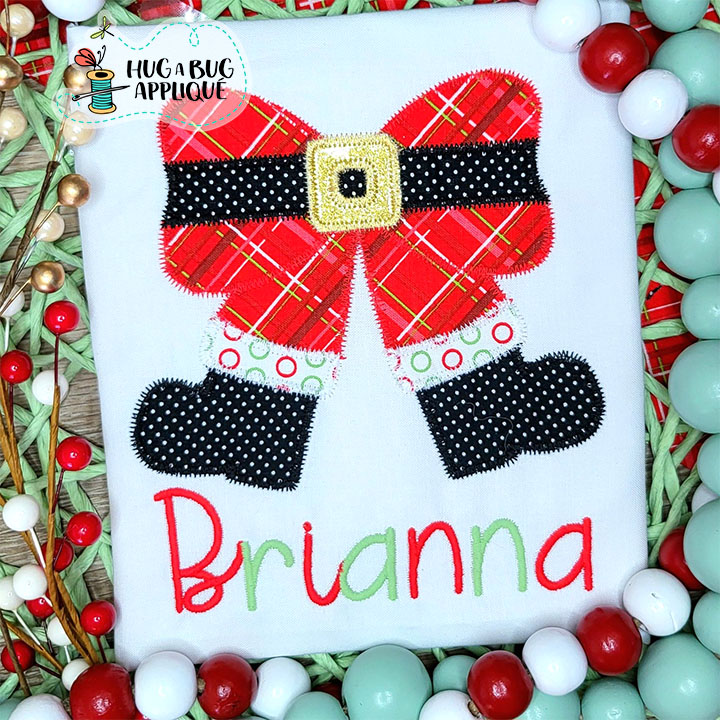 Santa Bow Zig Zag Stitch Applique Design