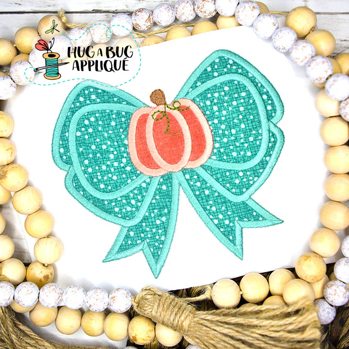 Square Bow Pumpkin Satin Stitch Applique Design