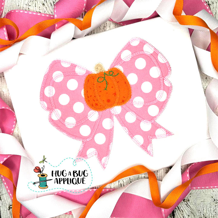 Square Bow Pumpkin Zig Zag Stitch Applique Design