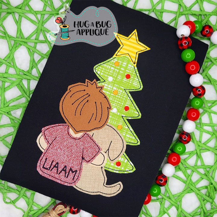 Boy Dog Tree Bean Stitch Applique Design