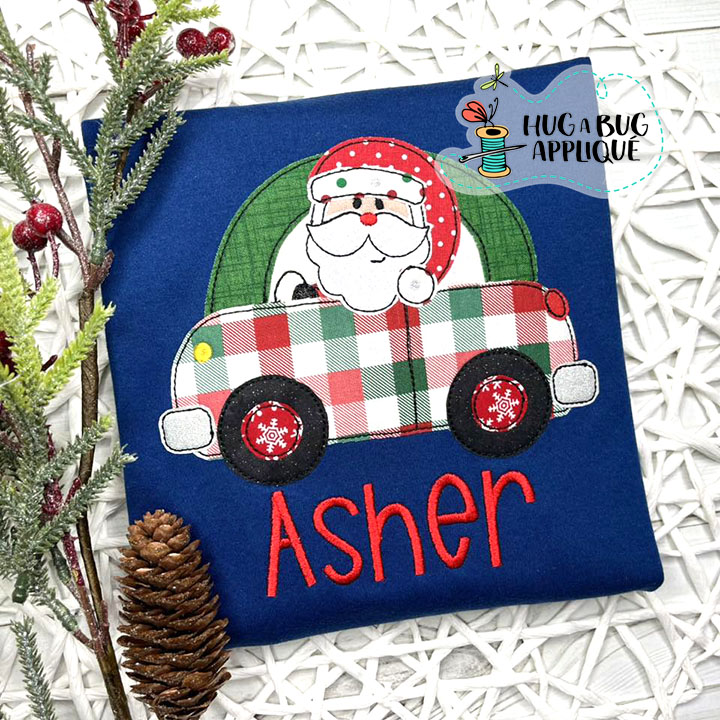Cute Car Santa Bean Stitch Applique Design