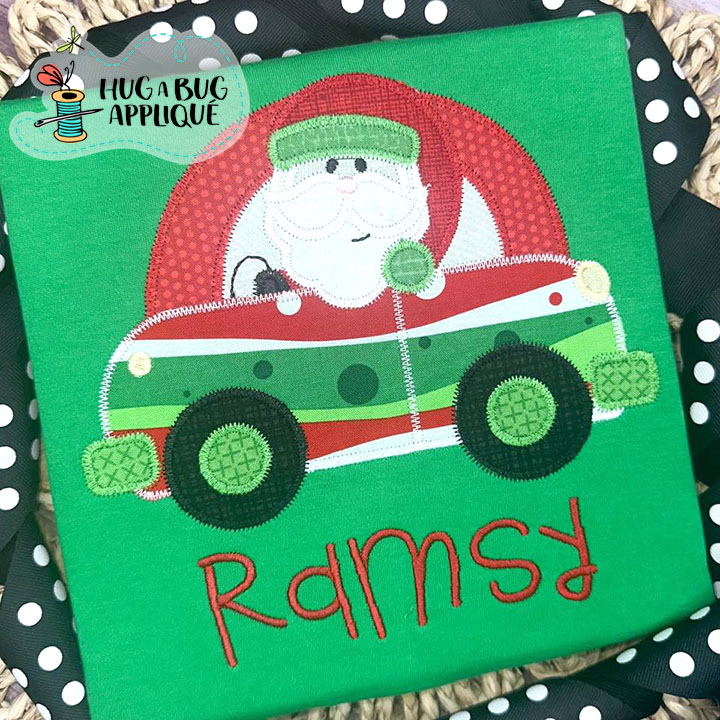 Cute Car Santa Zig Zag Stitch Applique Design