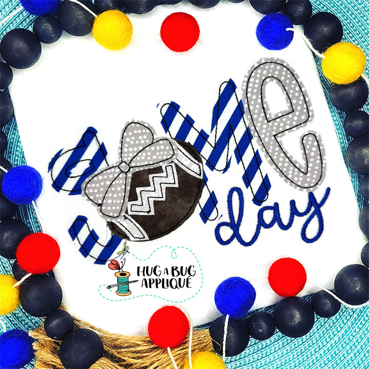 Game Day Football Bow Bean Stitch Applique Design