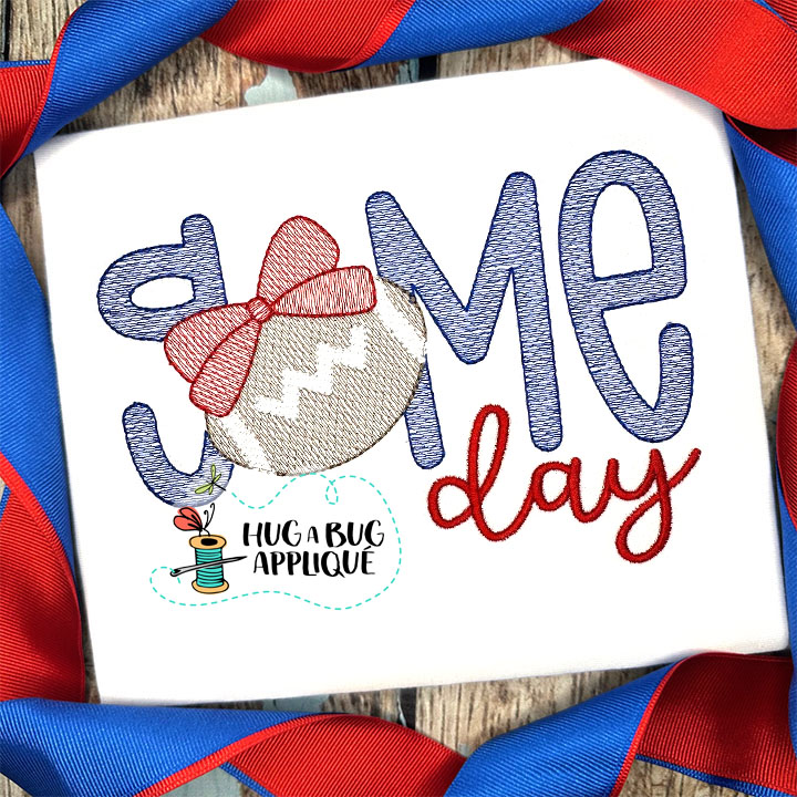 Game Day Football Bow Sketch Stitch Embroidery Design