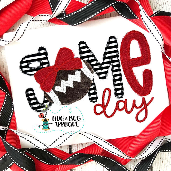 Game Day Football Bow Zig Zag Stitch Applique Design