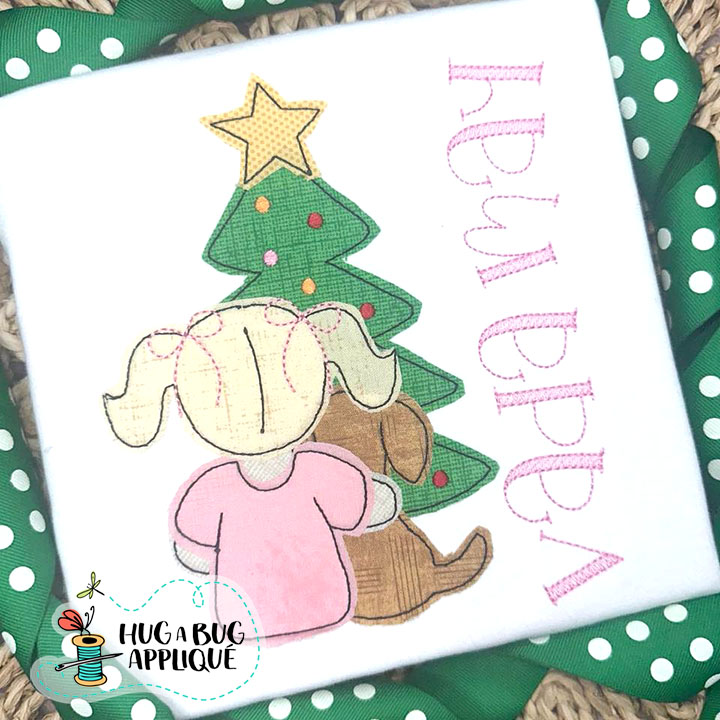 Girl Dog Tree Bean Stitch Applique Design