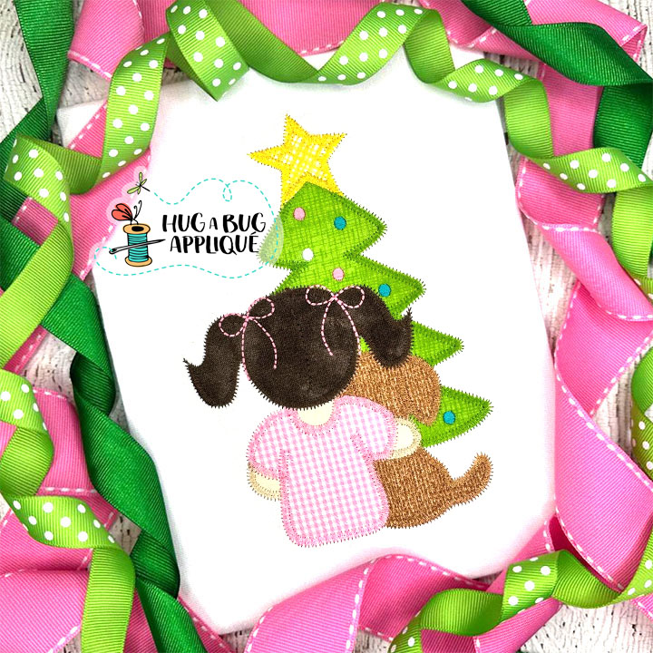 Girl Dog Tree Zig Zag Stitch Applique Design