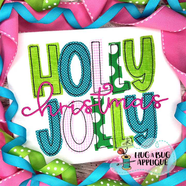 Holly Jolly Christmas Bean Stitch Applique Design