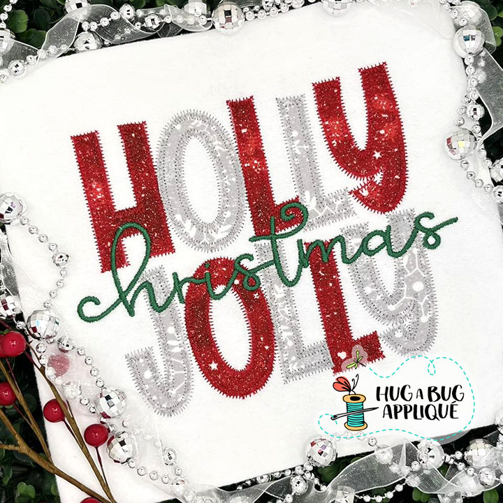 Holly Jolly Christmas Zig Zag Stitch Applique Design