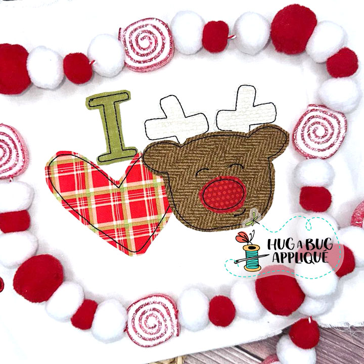 I Love Reindeer Bean Stitch Applique Design