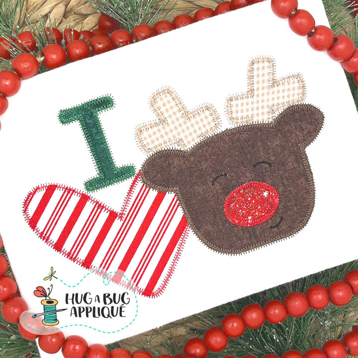I Love Reindeer Zig Zag Stitch Applique Design