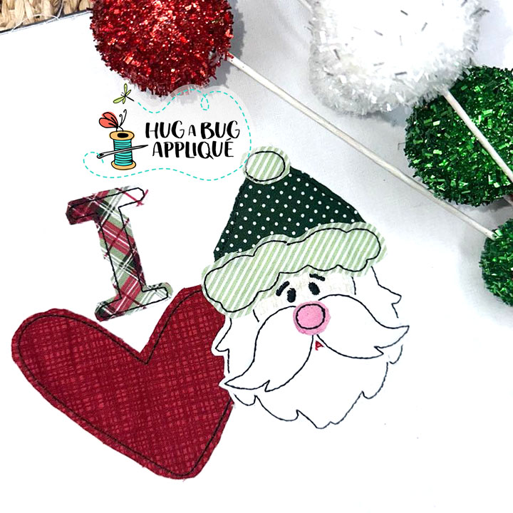 I Love Santa Bean Stitch Applique Design