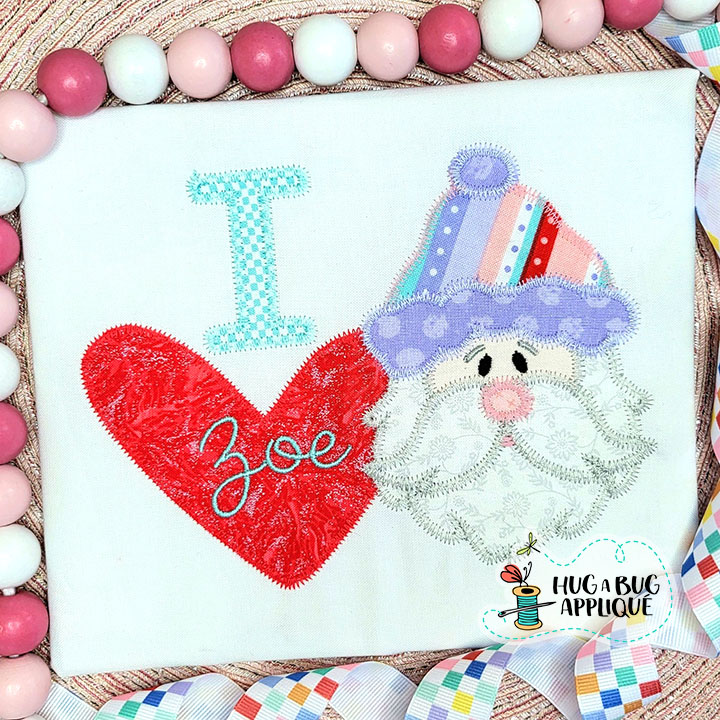 I Love Santa Zig Zag Stitch Applique Design