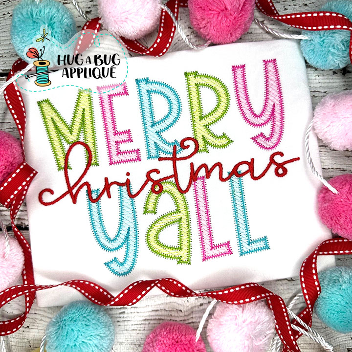 Merry Christmas Yall Sketch Stitch Embroidery Design