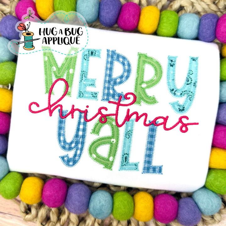 Merry Christmas Yall Zig Zag Stitch Applique Design