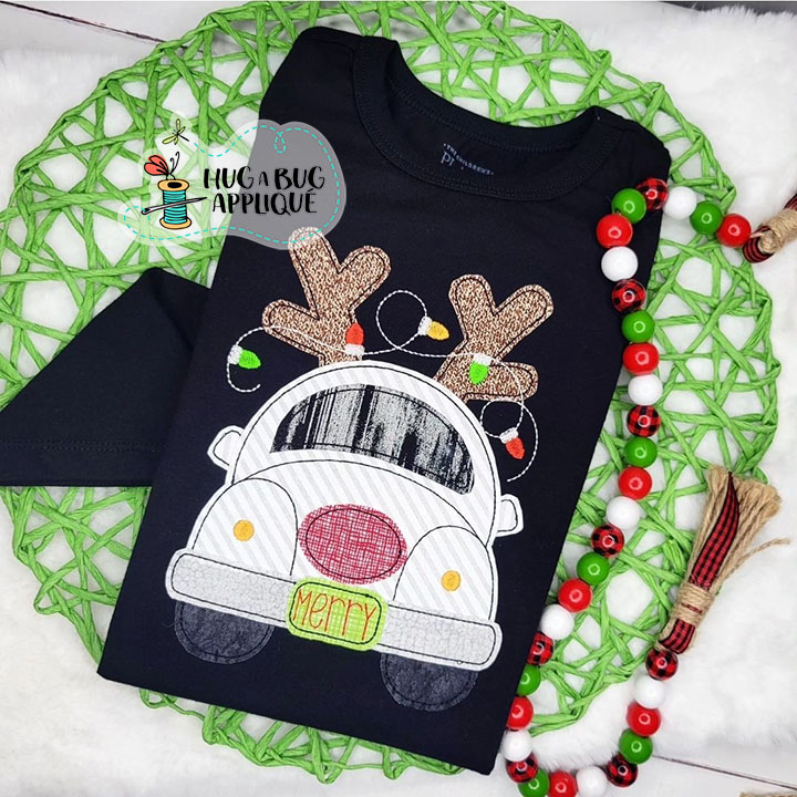 Reindeer Car Bean Stitch Applique Design