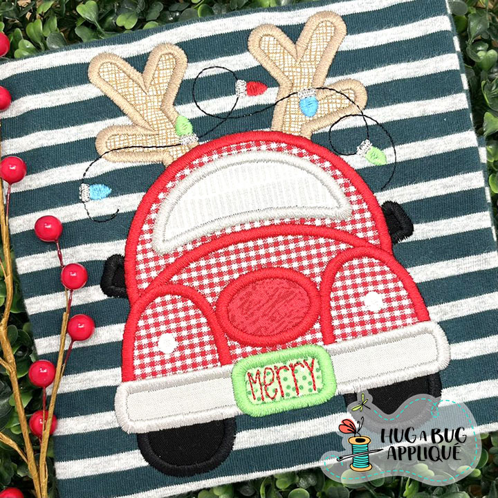 Reindeer Car Satin Stitch Applique Design