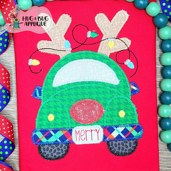 Reindeer Car Zig Zag Stitch Applique Design