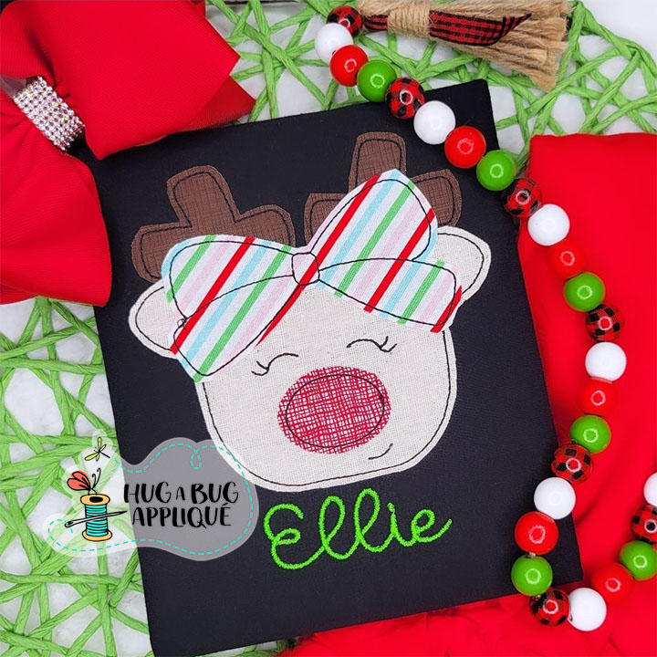 Simple Reindeer Bow Bean Stitch Applique Design