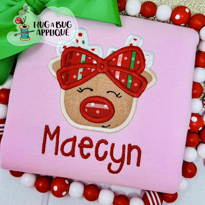 Simple Reindeer Bow Satin Stitch Applique Design