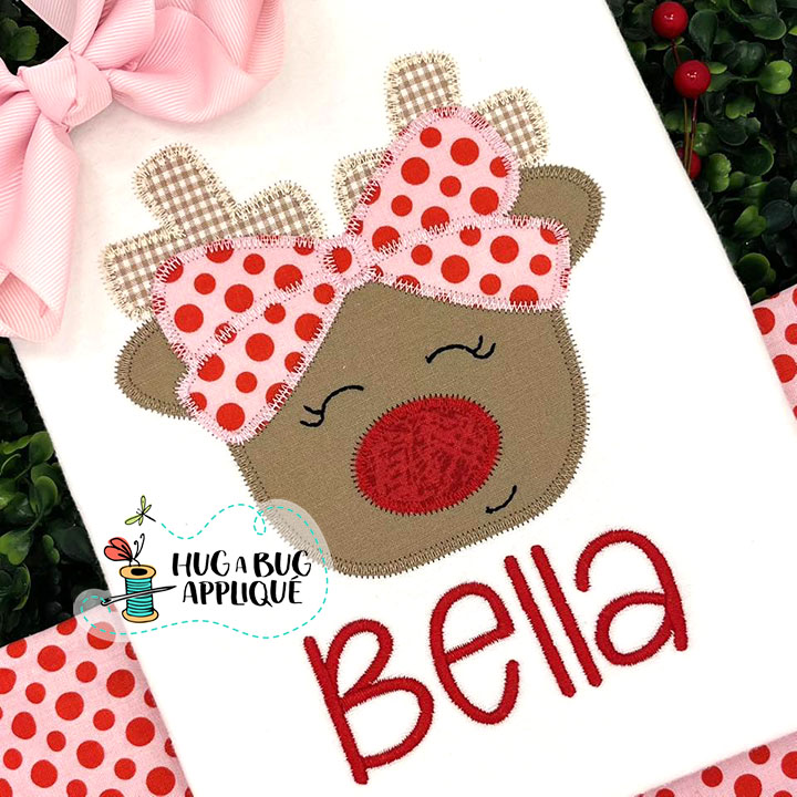 Simple Reindeer Bow Zig Zag Stitch Applique Design