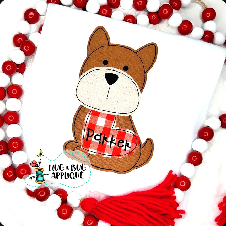 Cute Pup Heart Bean Stitch Applique Design