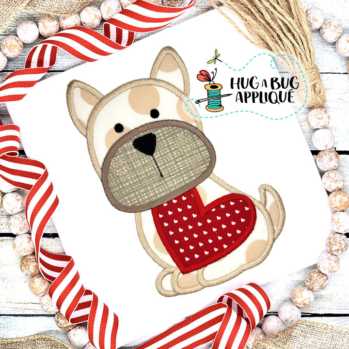 Cute Pup Heart Satin Stitch Applique Design
