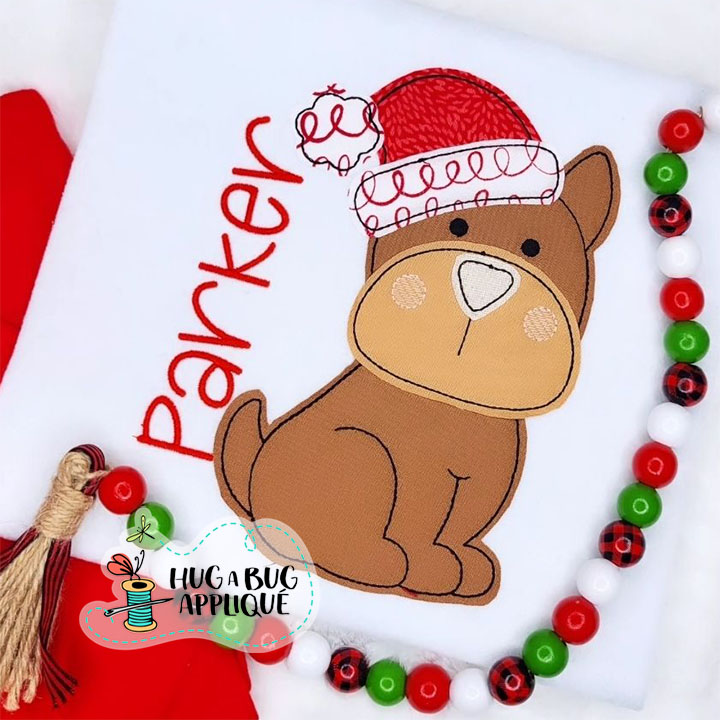 Cute Pup Santa Hat Bean Stitch Applique Design