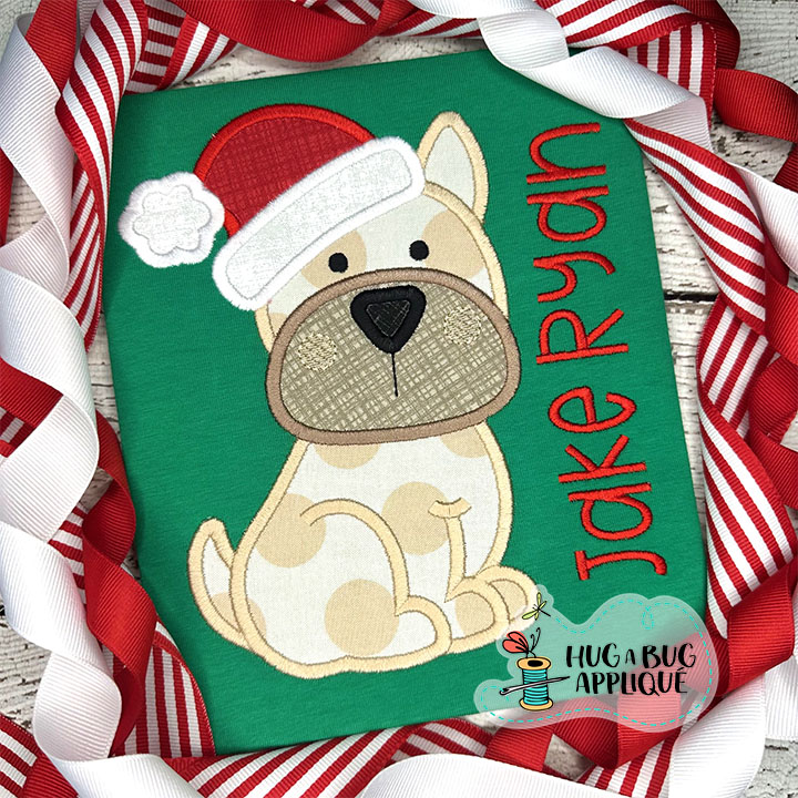 Cute Pup Santa Hat Satin Stitch Applique Design