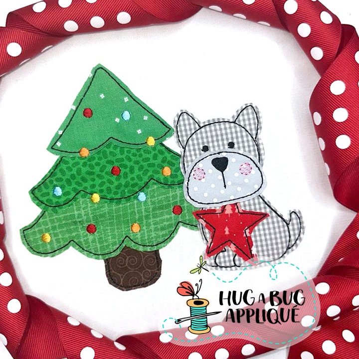Cute Pup Star Tree Bean Stitch Applique Design
