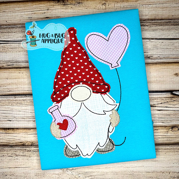 Gnome Heart Balloon Bean Stitch Applique Design